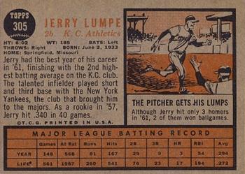 1962 Topps #305 Jerry Lumpe Back