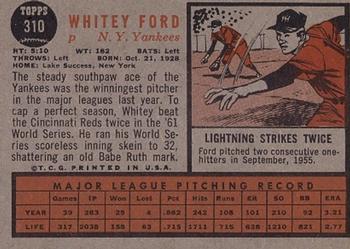 1962 Topps #310 Whitey Ford Back