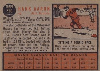 1962 Topps #320 Hank Aaron Back