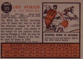 1962 Topps #325 Luis Aparicio Back