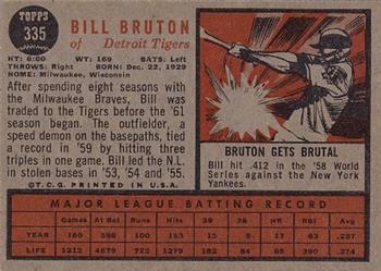 1962 Topps #335 Bill Bruton Back