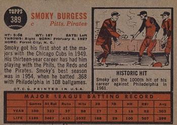 1962 Topps #389 Smoky Burgess Back