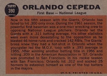 1962 Topps #390 Orlando Cepeda Back