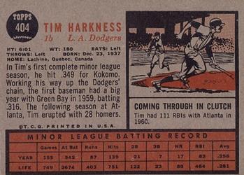 1962 Topps #404 Tim Harkness Back