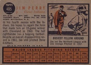 1962 Topps #405 Jim Perry Back