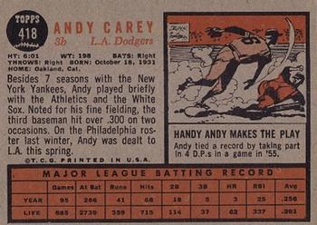 1962 Topps #418 Andy Carey Back