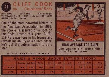 1962 Topps #41 Cliff Cook Back