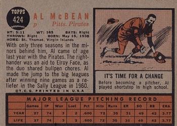 1962 Topps #424 Al McBean Back