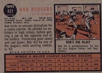 1962 Topps #431 Bob Rodgers Back