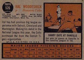 1962 Topps #526 Hal Woodeshick Back