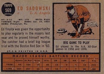1962 Topps #569 Ed Sadowski Back