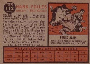 1962 Topps #112 Hank Foiles Back