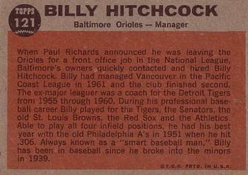 1962 Topps #121 Billy Hitchcock Back