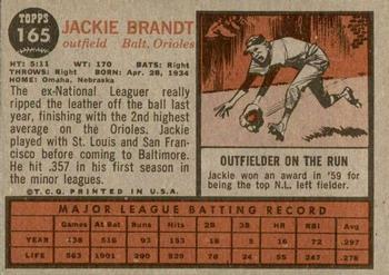 1962 Topps #165 Jackie Brandt Back