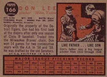 1962 Topps #166 Don Lee Back