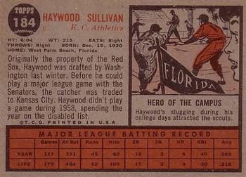 1962 Topps #184 Haywood Sullivan Back