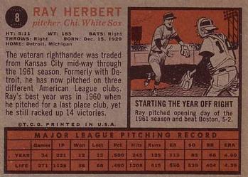 1962 Topps #8 Ray Herbert Back