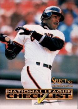 1995 Select Certified - Checklists #6 National League Checklist Front