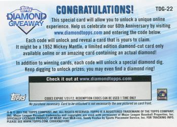 2011 Topps - Diamond Giveaway #TDG-22 Sandy Koufax Back