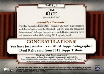 2011 Topps Tribute - Autograph Dual Relics Green #TADR-JR Jim Rice Back