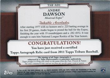 2011 Topps Tribute - Autograph Relics #TAR-AD1 Andre Dawson Back