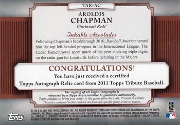 2011 Topps Tribute - Autograph Relics Green #TAR-AC Aroldis Chapman Back