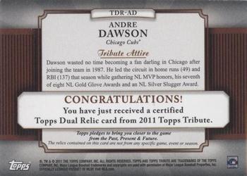 2011 Topps Tribute - Dual Relics #TDR-AD Andre Dawson Back