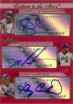 2011 Topps Tribute - Tribute to the Stars Triple Autographs Red #TSTA-SGH Darryl Strawberry / Dwight Gooden / Gary Carter Front