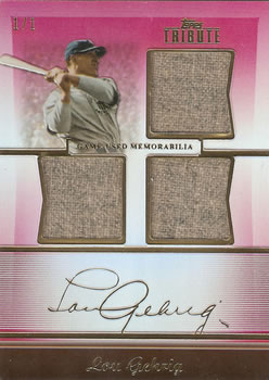 2011 Topps Tribute - Triple Relics Red #TTR-LG Lou Gehrig Front