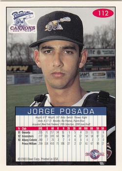 1993-94 Fleer Excel #112 Jorge Posada Back