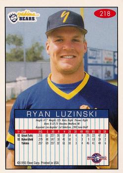 1993-94 Fleer Excel #218 Ryan Luzinski Back