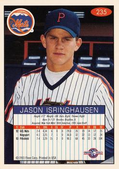 1993-94 Fleer Excel #235 Jason Isringhausen Back