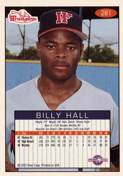 1993-94 Fleer Excel #281 Billy Hall Back