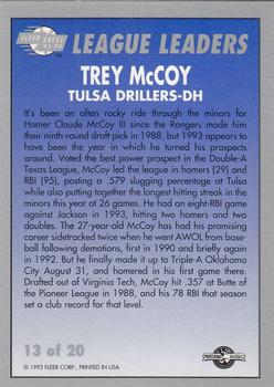 1993-94 Fleer Excel - League Leaders #13 Trey McCoy Back