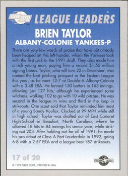 1993-94 Fleer Excel - League Leaders #17 Brien Taylor Back