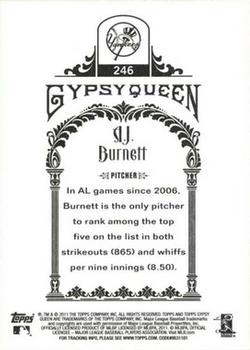 2011 Topps Gypsy Queen #246 A.J. Burnett Back