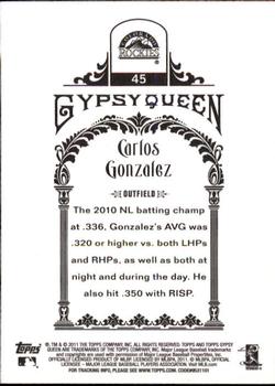 2011 Topps Gypsy Queen #45 Carlos Gonzalez Back