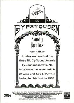 2011 Topps Gypsy Queen #66 Sandy Koufax Back