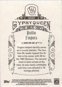 2011 Topps Gypsy Queen - Great Ones #GO20 Rollie Fingers Back