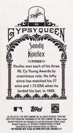 2011 Topps Gypsy Queen - Mini #66 Sandy Koufax Back