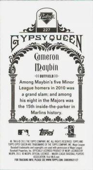 2011 Topps Gypsy Queen - Mini Framed Printing Plates Yellow #227 Cameron Maybin Back