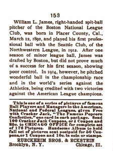 1983 1915 Cracker Jack (reprint) #153 Bill James Back