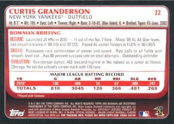 2011 Bowman #22 Curtis Granderson Back