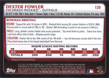 2011 Bowman #139 Dexter Fowler Back
