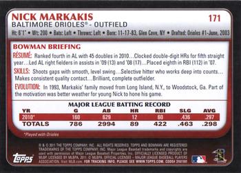 2011 Bowman #171 Nick Markakis Back