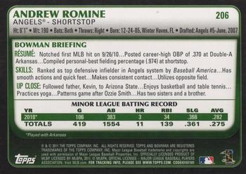 2011 Bowman #206 Andrew Romine Back