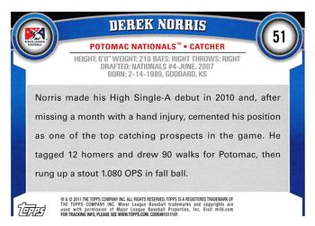 2011 Topps Pro Debut #51 Derek Norris Back
