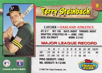 1993 Stadium Club Oakland Athletics #9 Terry Steinbach  Back