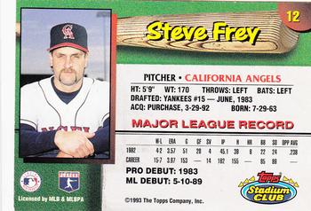 1993 Stadium Club California Angels #12 Steve Frey  Back