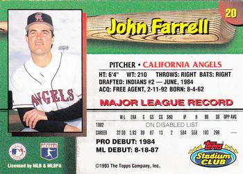 1993 Stadium Club California Angels #20 John Farrell  Back